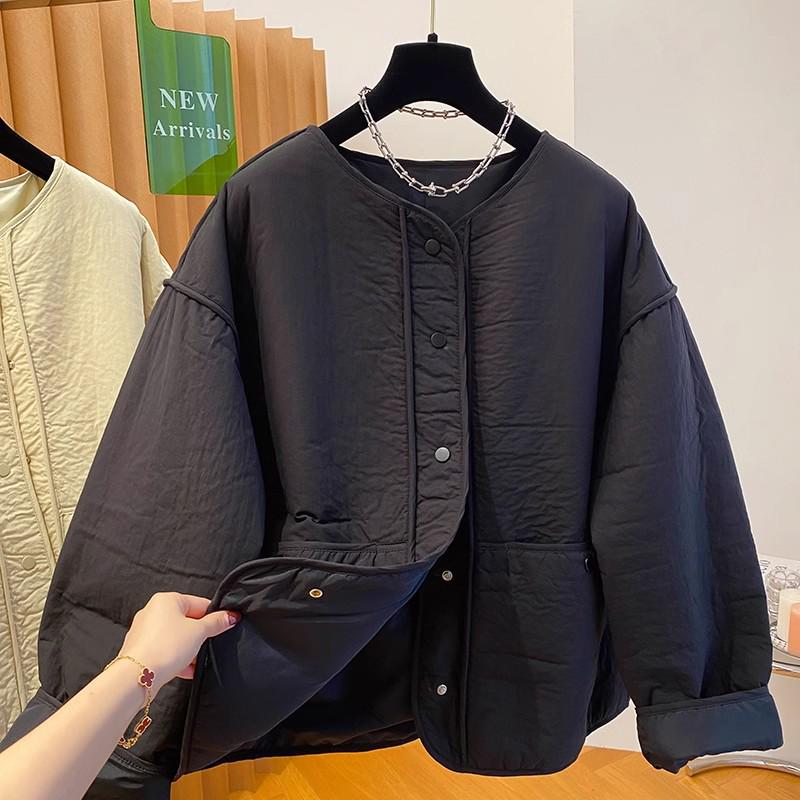 

2026 Winter Korean Style Cotton Padded Jacket - High-End, Collarless, Loose Fit, Warm, and Versatile L чёрный