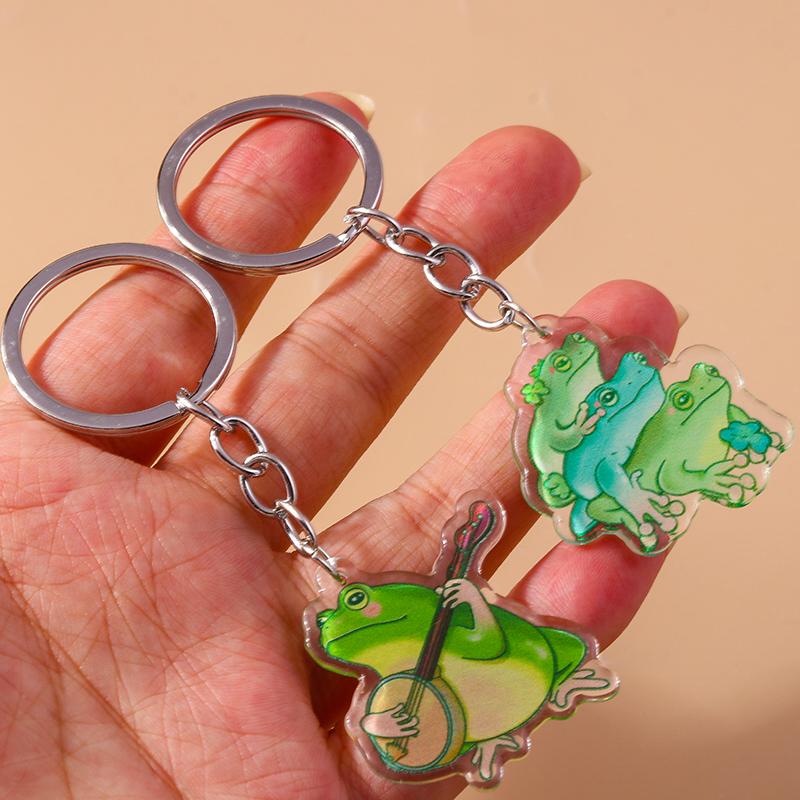 Lovely Acrylic Frog Keychain Men Women Animal Keyring Pendants for Car Key Holder Handbag Decor Handmade Jewelry Gifts