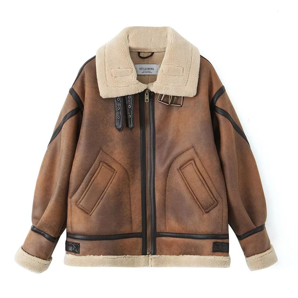 Women's Length Down Padded Leather Jacket Long Quilted Jacket With Removable Fur-Collar