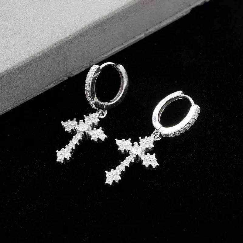 

[No Pierced Ears] Micro-Inlaid Zirconium Diamond Cross Ear Clip Non-Pierced Earrings Men s European and American Earrings Women s Eardrops [Need Ear Holes] Pair of Diamond Cross