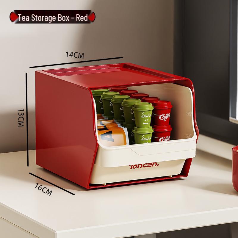 

Transparent Coffee & Tea Bag Organizer Box with Dustproof Rack for Office or Dormitory Standard красный
