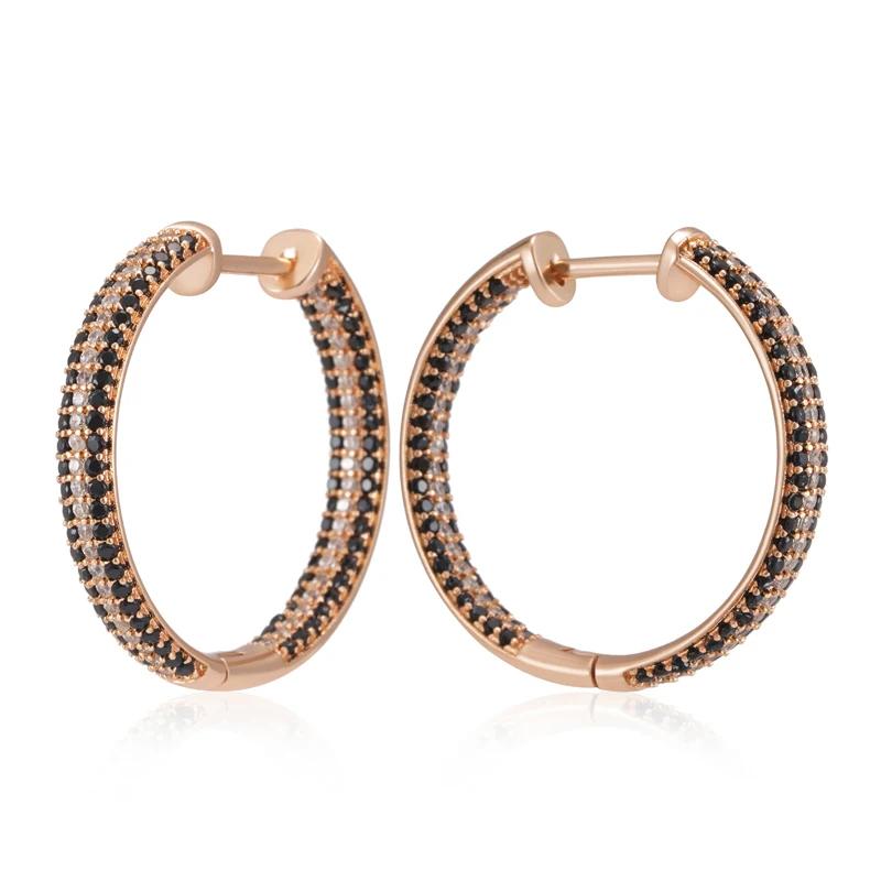 

24MM тройные черные белые циркониевые серьги-кольца золотые женские роскошные ювелирные изделия чёрный