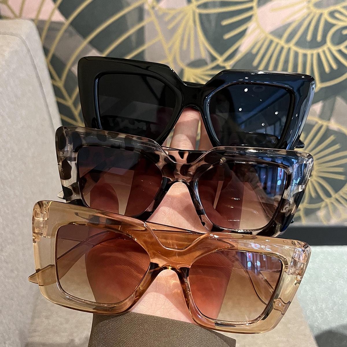 

3Pcs Fashionable Large Frame Square Women S Glasses Pc Lenses Suitable For Beach And Party Outings