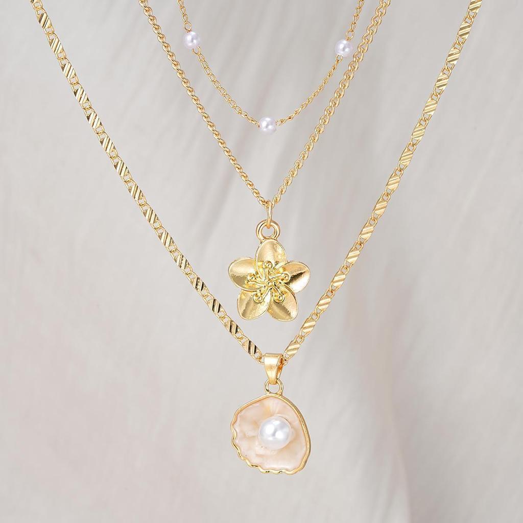 17KM 3pcs Set Minimalist Elegant Seashell Flower Faux Pearl Necklace For Women Summer Beach Dating Party Daily Wear Jewelry Gifts