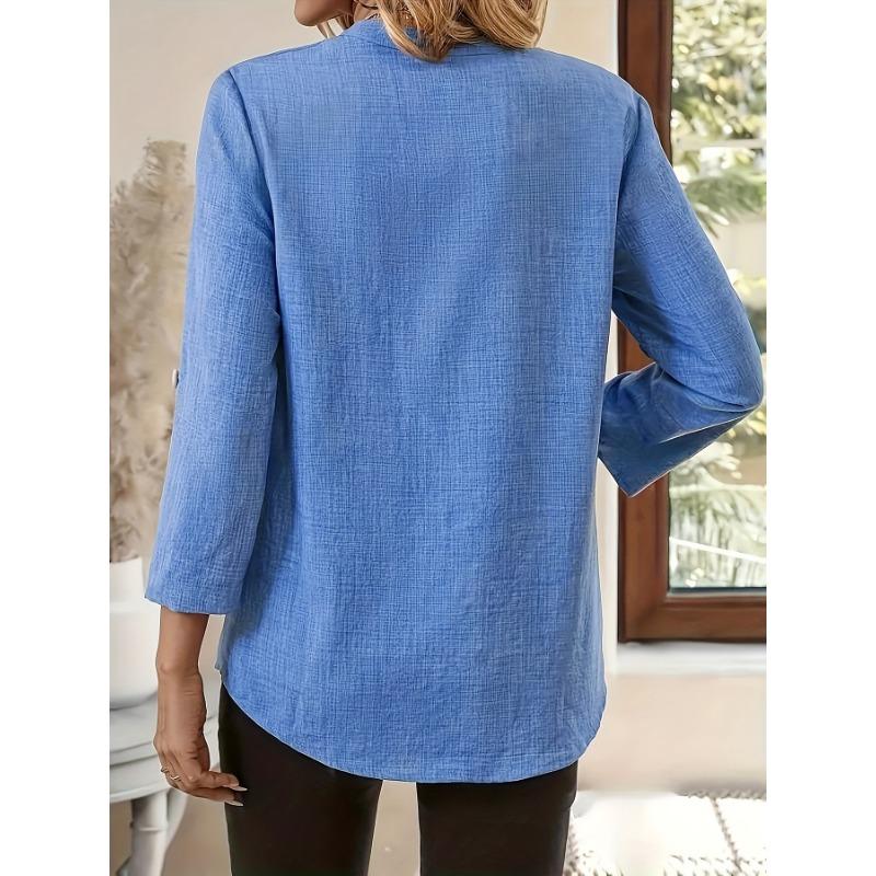 Casual V Neck Large Size Loose Women Blouse Fashion Elegant Tops Pocket Short Sleeve Simple Office Shirts Spring Solid Color Cothing