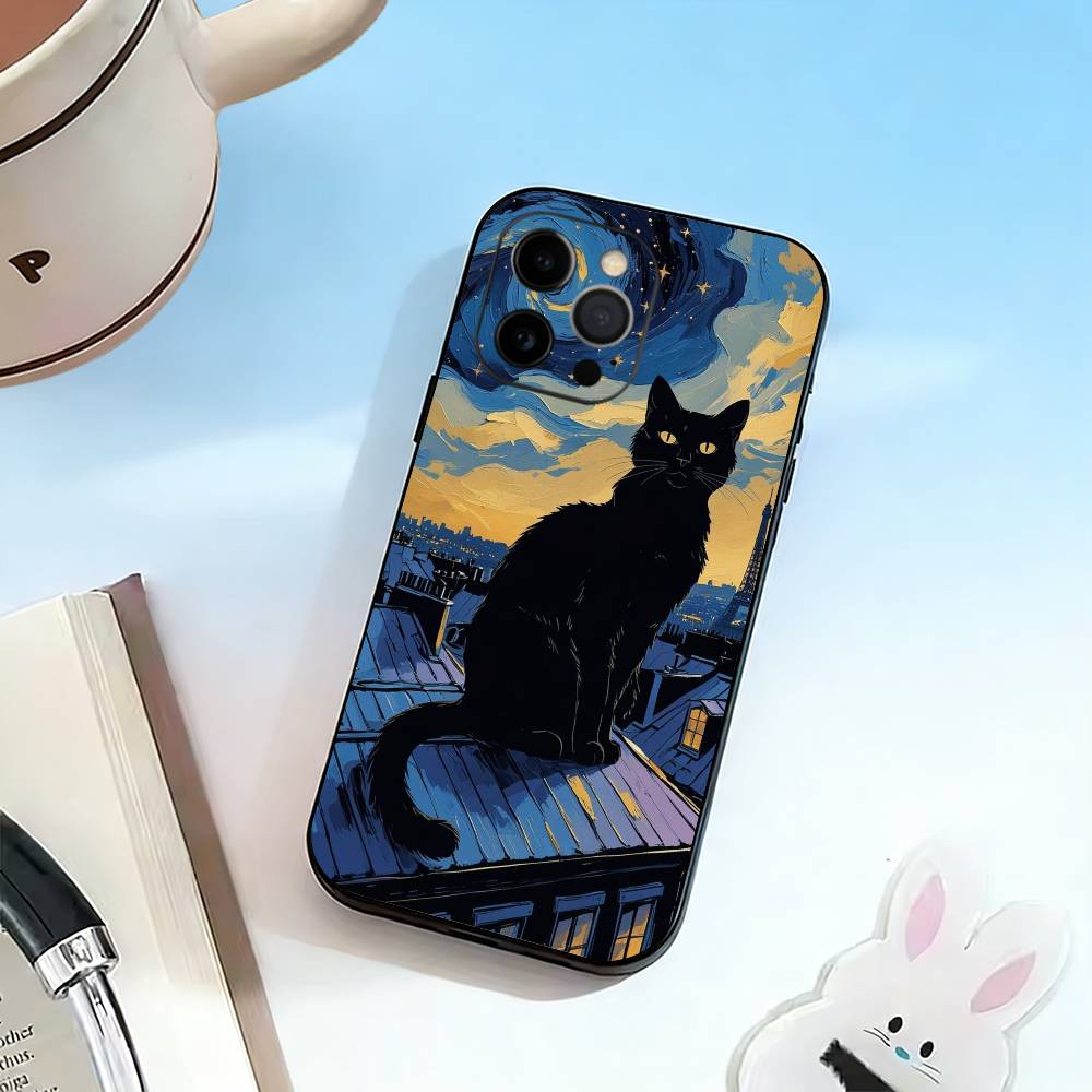 Van Gogh Chibi Cat  Phone Case Silicone Soft For IPhone 17 16 15 14 13 12 11 X XR Plus Pro Max Plus