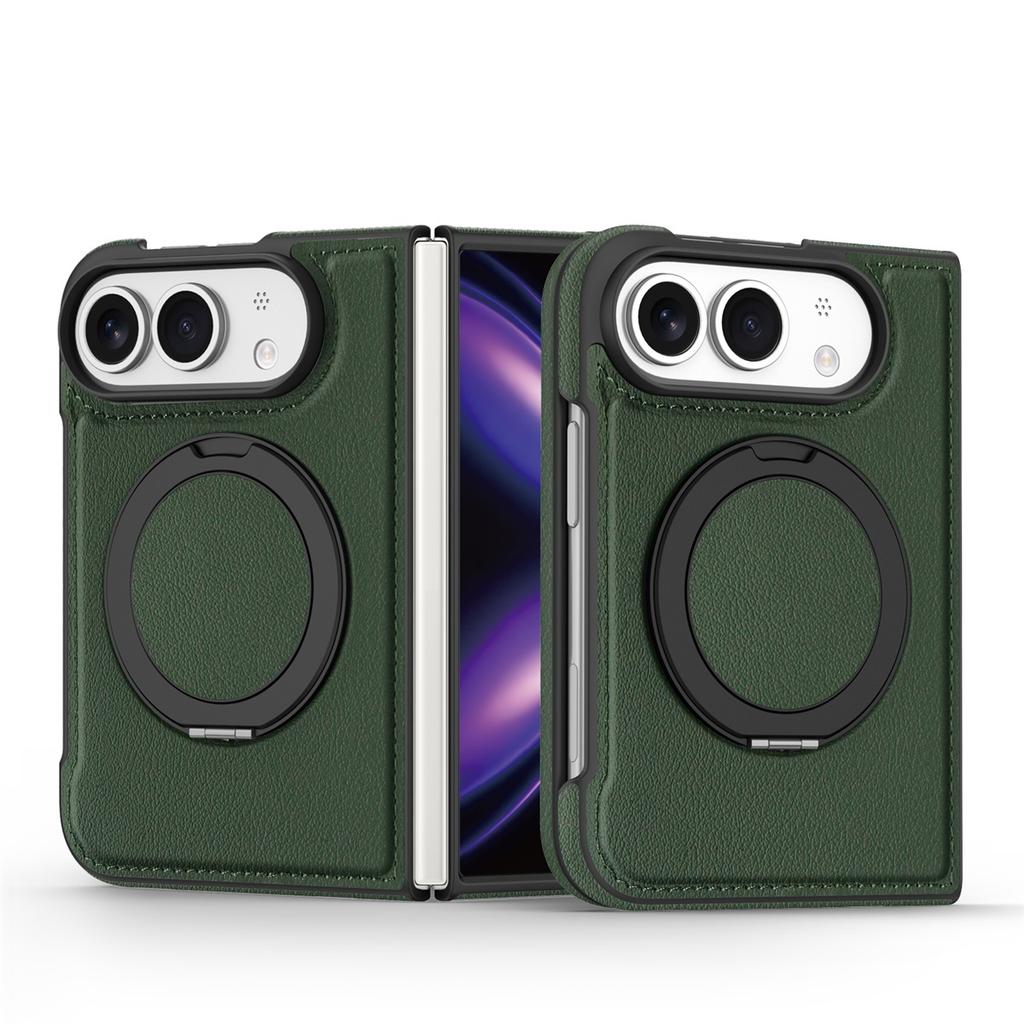 For Magsafe For iPhone Duo Case Luxury Matte Leather Magnetic Rotating Ring Holder Shockproof Protection Back Case Accessories