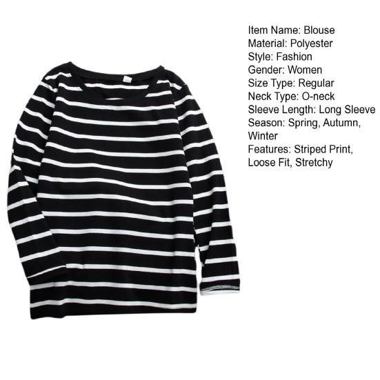 O-Neck Long Sleeves Loose Fit Women Blouse Autumn Winter Korean Style