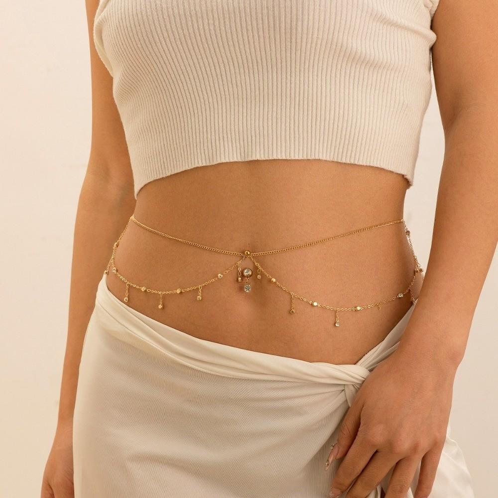 Water Drop Waist Chain Zircon Bikini Belly Belt Jewelry Navel Nails Body Chain  Women