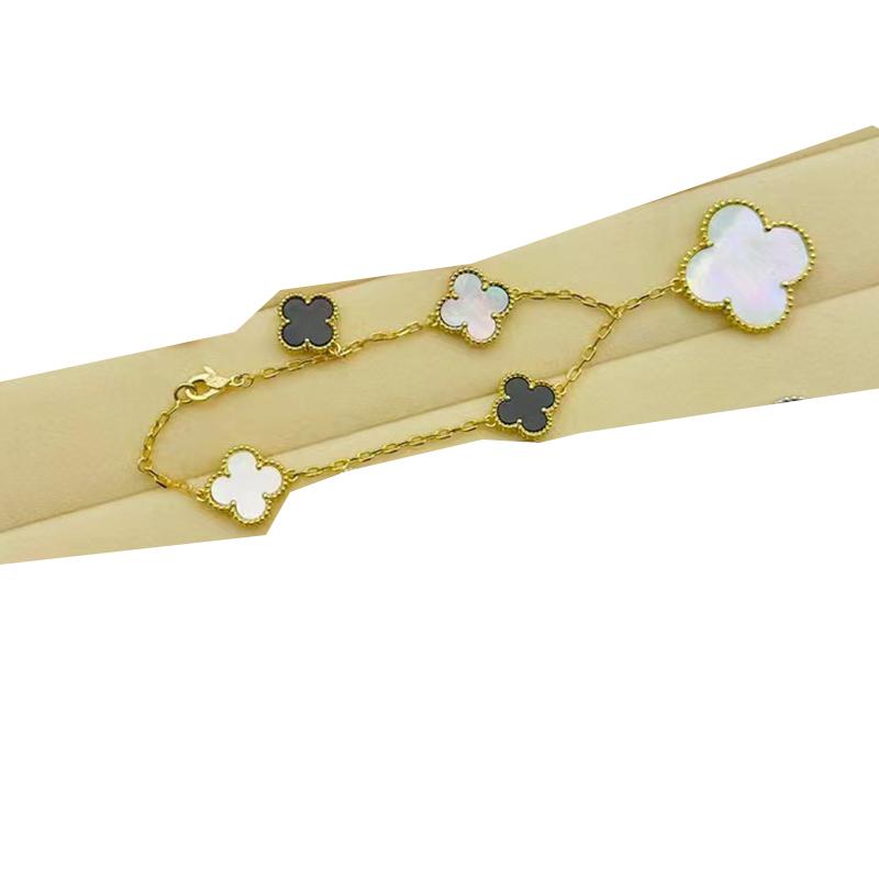 Bransoletka Seiko Wysokiej Jakości V Złoto Czterolistna Koniczyna Rozmiar Asymetryczna Pięciokwiatowa Naturalna Masa Perłowa Bransoletka Damska