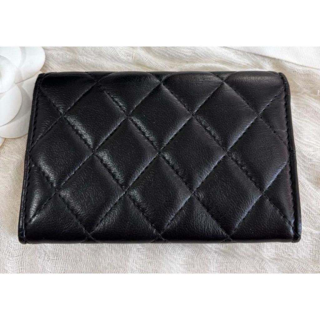 Used CHANEL Matelass Gold CC Logo Bi-fold Wallet Black Authentic