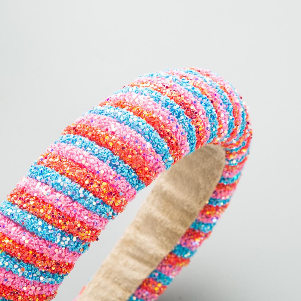 Γυναικεία Μπάντα Μαλλιών Εξατομικευμένη Ουράνιο Τόξο Φαρδύ Περιθώριο Κεφαλόδεσμος Σφουγγαράκι Ύφασμα Πολύχρωμα Στρας Κομψό Κεφαλόδεσμο