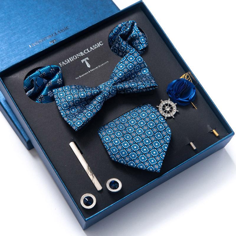 Men's 8-Piece Formal Accessory Set: Bow Tie, Corsage, Brooch, Cufflinks for Weddings.