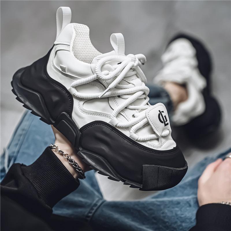 New Men's Niche Design Low Top Thick Soled Casual Shoes Comfortable Versatile Non Slip Trend Chunky Sneakers 2025