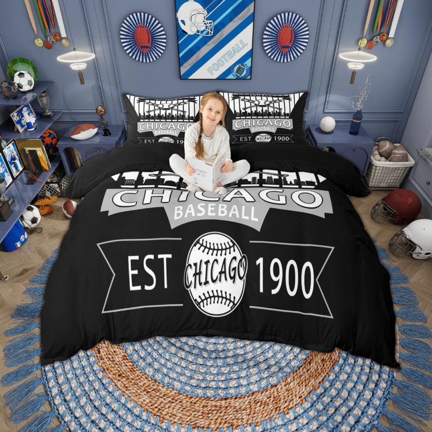 Homewish Kids Baseball Duvet Cover Set Sports Theme Bedding Set Cityscape Print Bed Set Room Decor