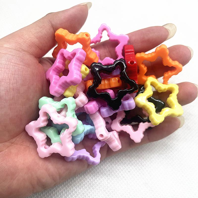 Acrylic Solid Color Baking Paint Pixel Five-pointed Star Frame Bead DIY Mobile Phone Chain Keychain Material Jewelry Accessories