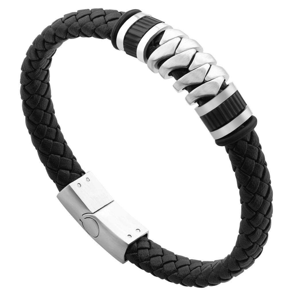 Men's Retro Leather and Titanium Steel Magnetic Buckle Bracelet