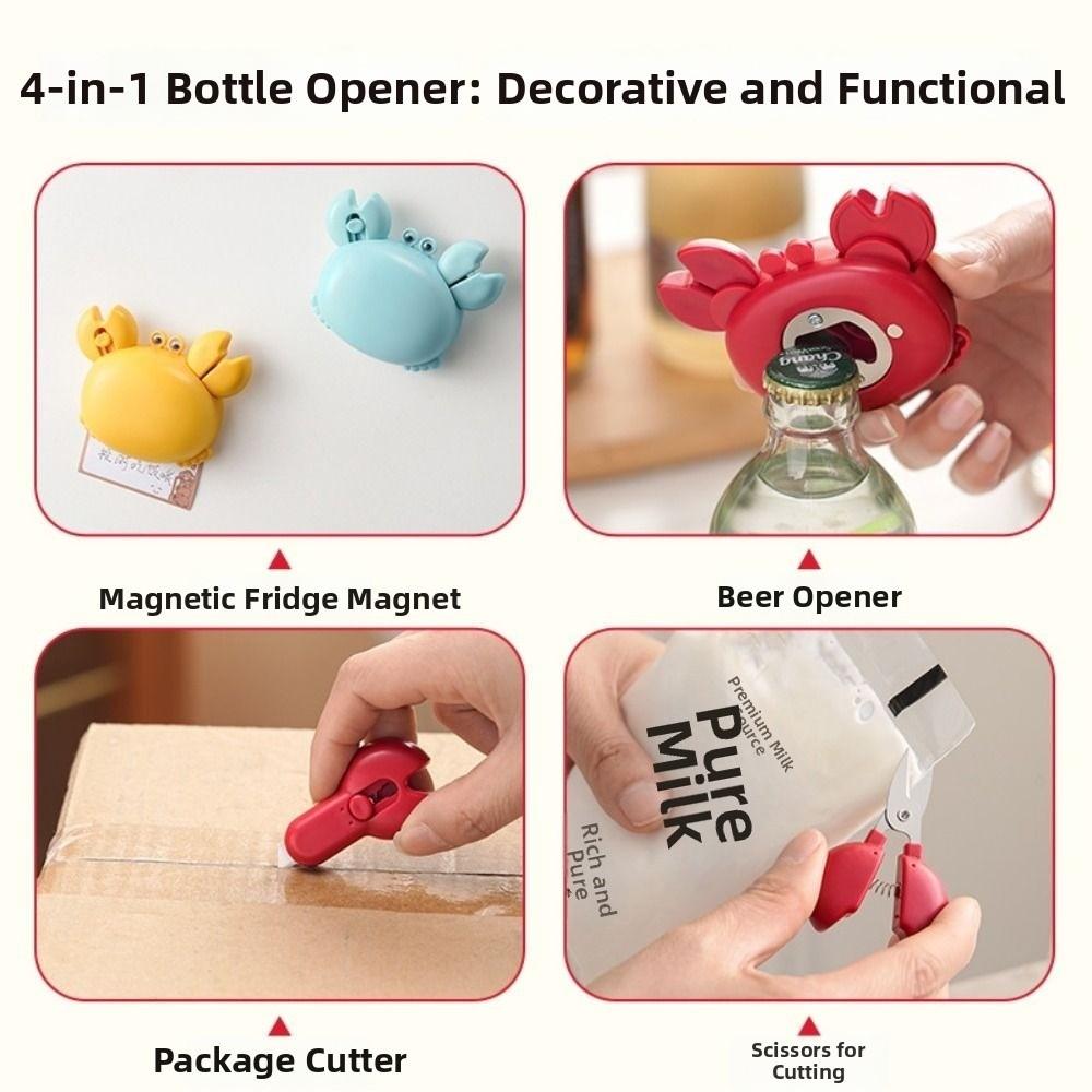 With Mini Scissors&Box Cutter Magnetic Bottle Opener Cartoon Crab Magnet Opener Daily Home Use