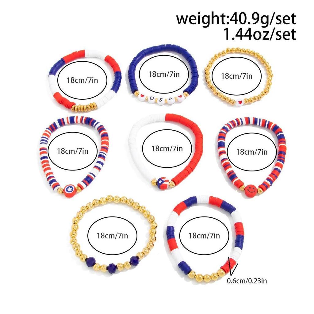 SHIXIN Hip Hop Red Blue Bead Chain Elastic Bracelet Set for Women Vintage Multi Layer Stackable Bangle Festival Jewelry Gift