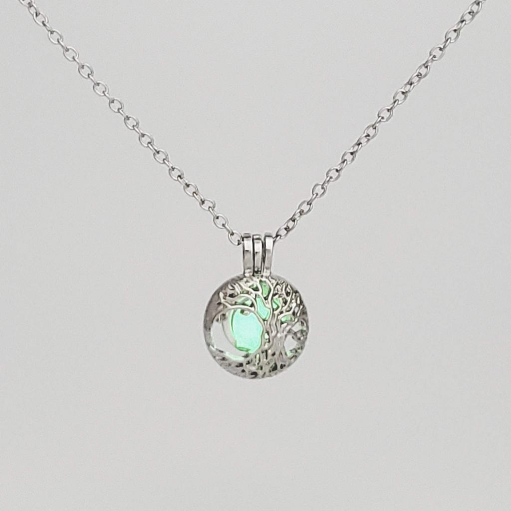 [jupica] Glow-in-the-Dark Necklace, Luminous and Phosphorescent Pendant, Fantasy 2-Piece Pair, Unicorn Horn, Forest Design