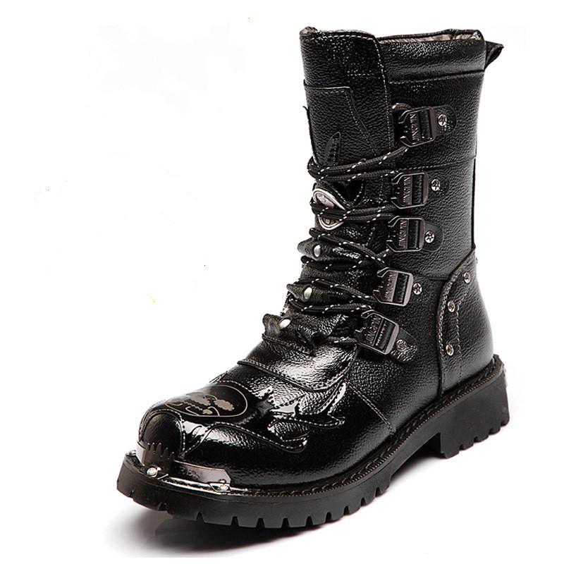 

Мужские зимние ботинки Модные полусапоги Мотоциклетные мужские ботинки Мартин Кожаные с черепом Высокие повседневные ботинки Черные зимние ботинки 46