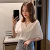 Shirt Female Design Sense Niche Top Three-quarter Sleeves Loose Summer T-shirt Lace Stitching Chiffon Shirt Professional Top Suit Suit
