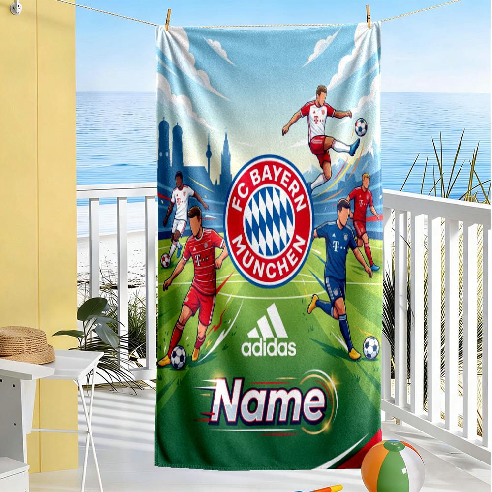 Bayern Munich Soccer Poster Customizable Name Beach Towel Soft Durable Quick-Dry Suitable for Swimming Gym Camping Yoga Vacation