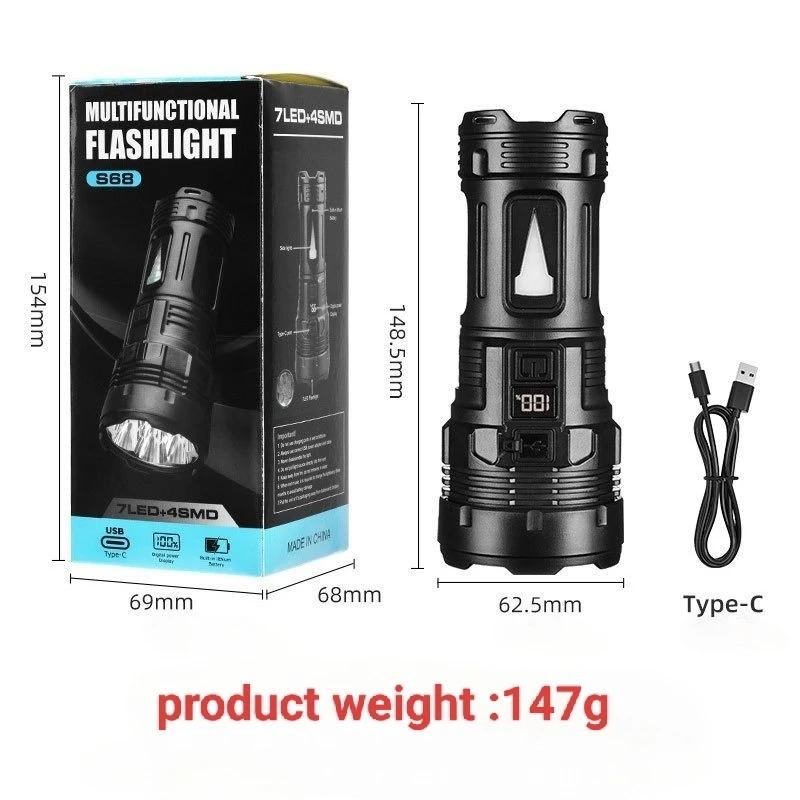 Super Bright Long Range LED Flashlight Tactical Light USB Rechargeable Light Telescopic Zoom Torch Camping Lantern Outdoor