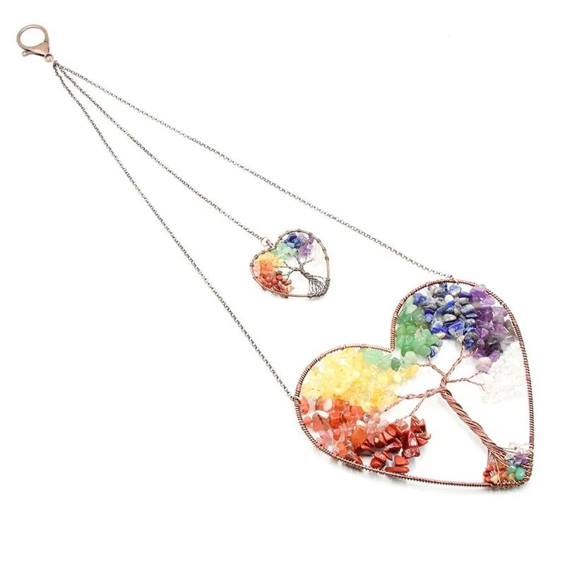 

Dreamcatcher Double Heart Tree of Life Hanging Ornament Chakra Feng Shui Gemstones Spiritual Meditation Garden Home Decoration