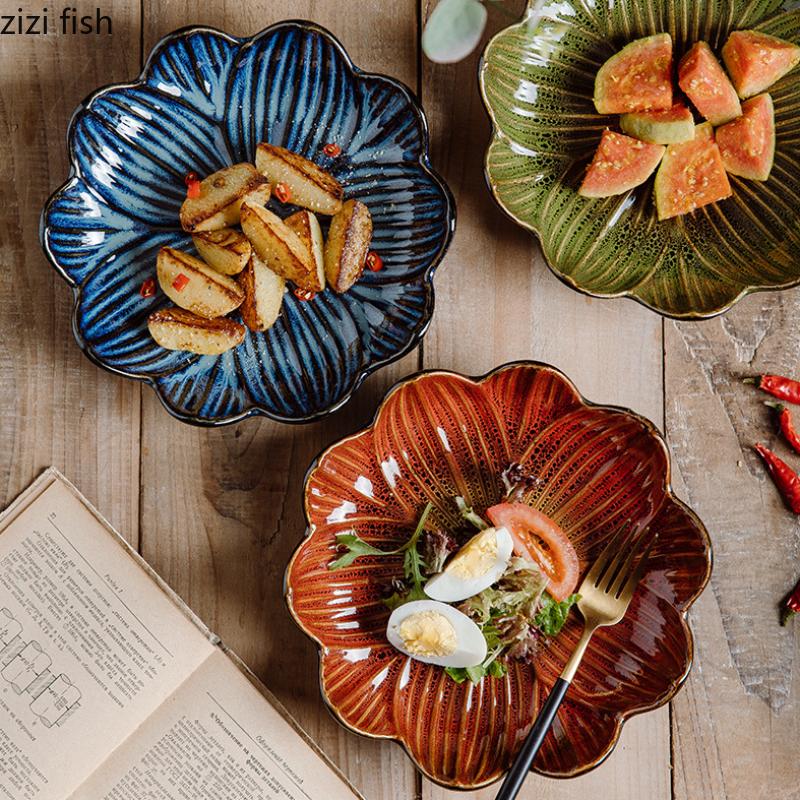 Prato de Jantar de Cerâmica em Forma de Flor Prato de Frutas Tigela de Salada Pratos de Sobremesa Prato Dim Sum Bandeja de Lanches Pratos de Sushi Prato de Sashimi