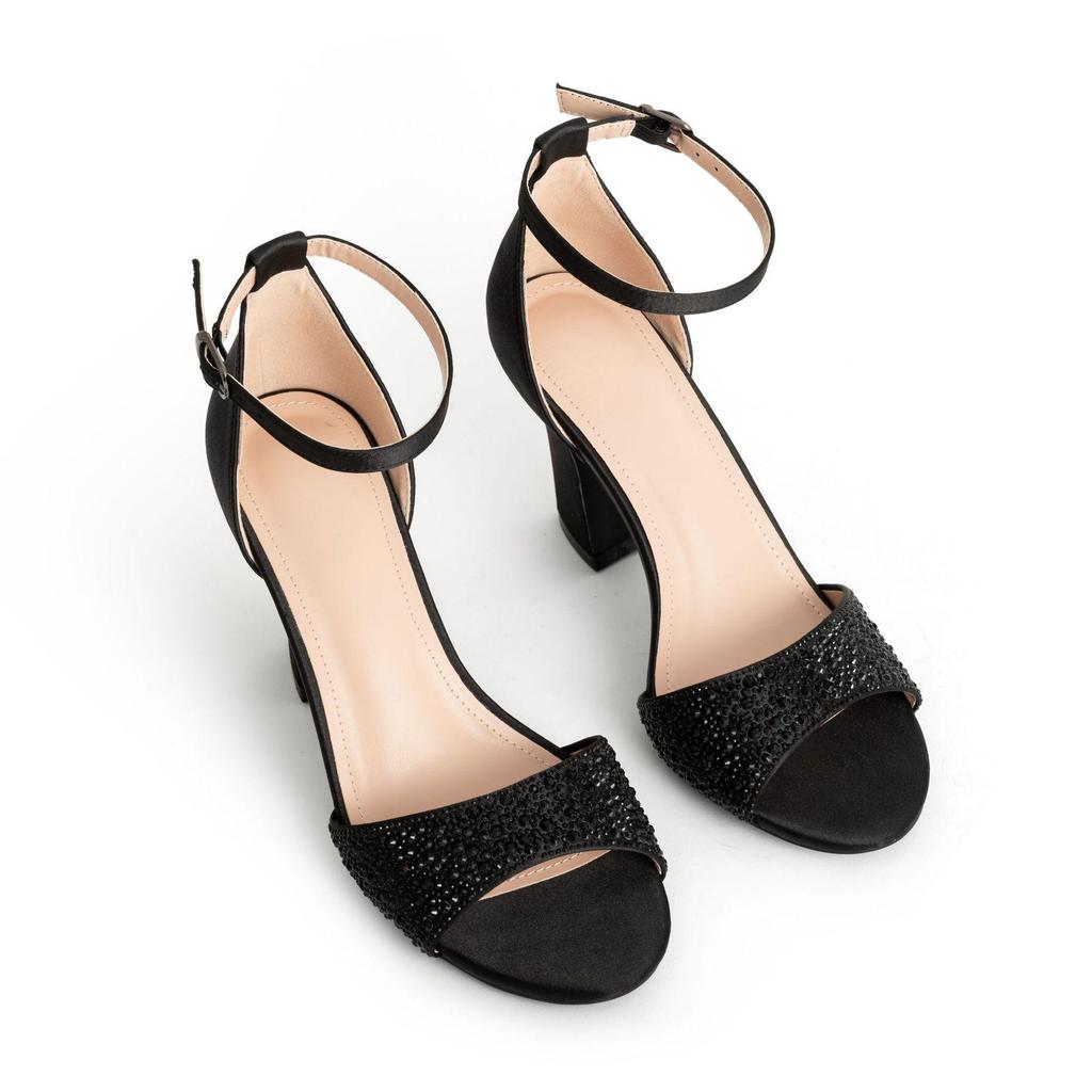 European Style Sequin Chunky Heel Peep-toe Sandals with Strap - Elegant Banquet Dress Shoes