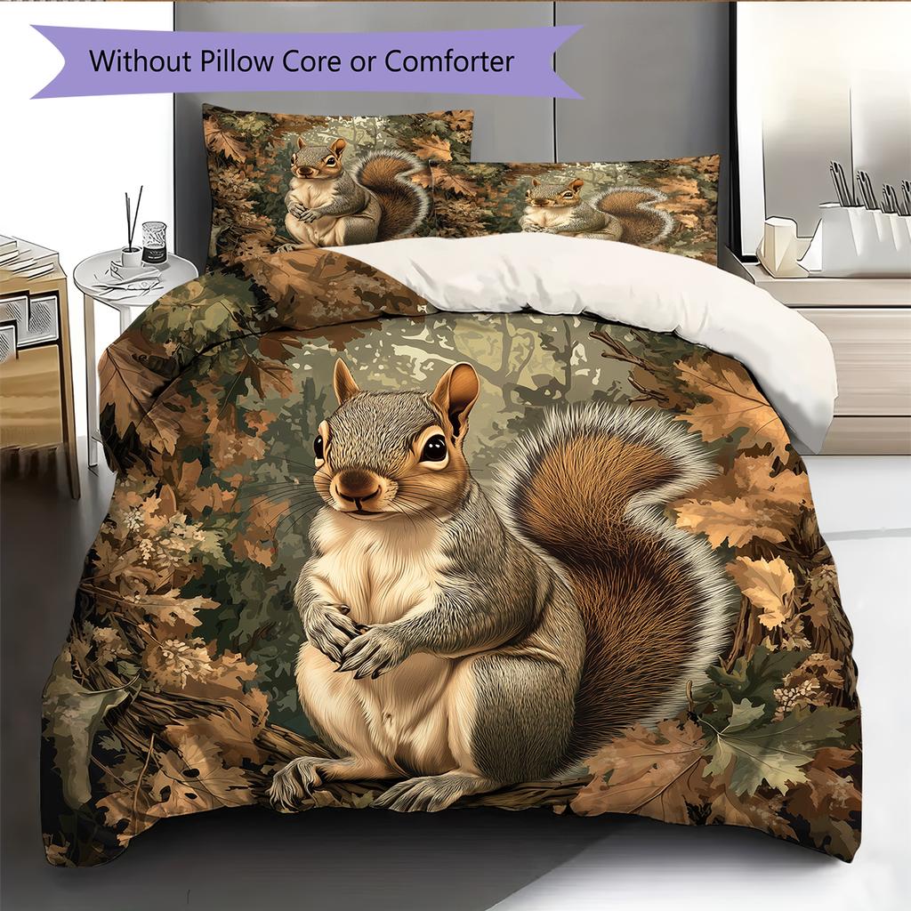 Squirrel Pattern Bedding Home Decoration Birthday Gift (1 * Duvet Cover + 2 * Pillowcase, Without Core)