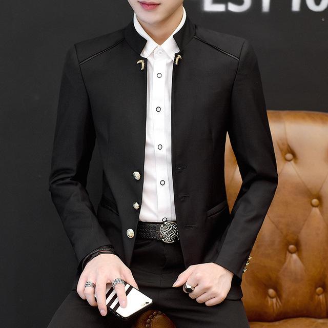 

2026 Spring New Men S Casual Stand Collar Blazer Youth Three Button Business Professional Tailored Blazer XXXXL чорний