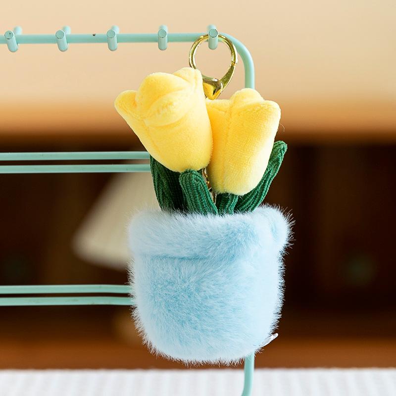 Simulation Healing Plants Tulip Flowers Plush Pendant Cake Keychain Push Gift Wedding Souvenir