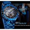 WINNER Men's Fashion Casual Cutout Blue Dial Automatic Mechanical Watch