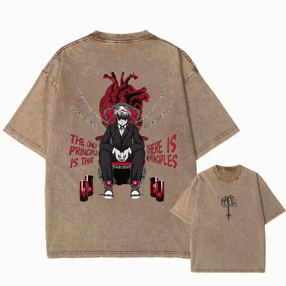 Hip Hop Retro Washed T-Shirt Streetwear Anime Hunter X Hunter Print Graphic T Shirt 100% Cotton Unisex Tshirt Men Tops