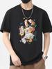 Unisex Casual Tee Cat Dog Collage Print Oversized Crew Neck Fun Pets And Donuts Graphic Short Sleeve Shirt For Daily Wear