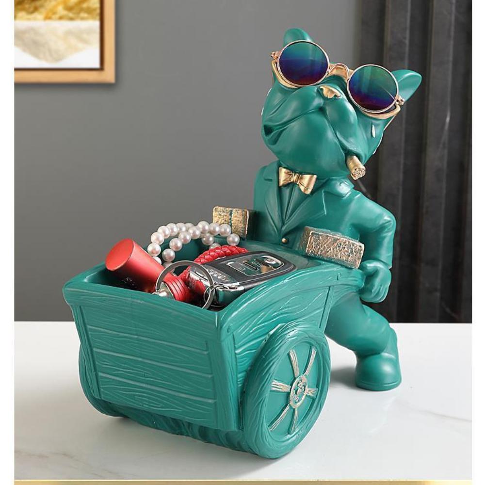 1 szt. Buldog Francuski w stylu boho z okularami, figurka taczki, rzeźba z żywicy, dekoracja stołu do domu, salonu, baru, kawiarni, na święta, Boże Narodzenie,