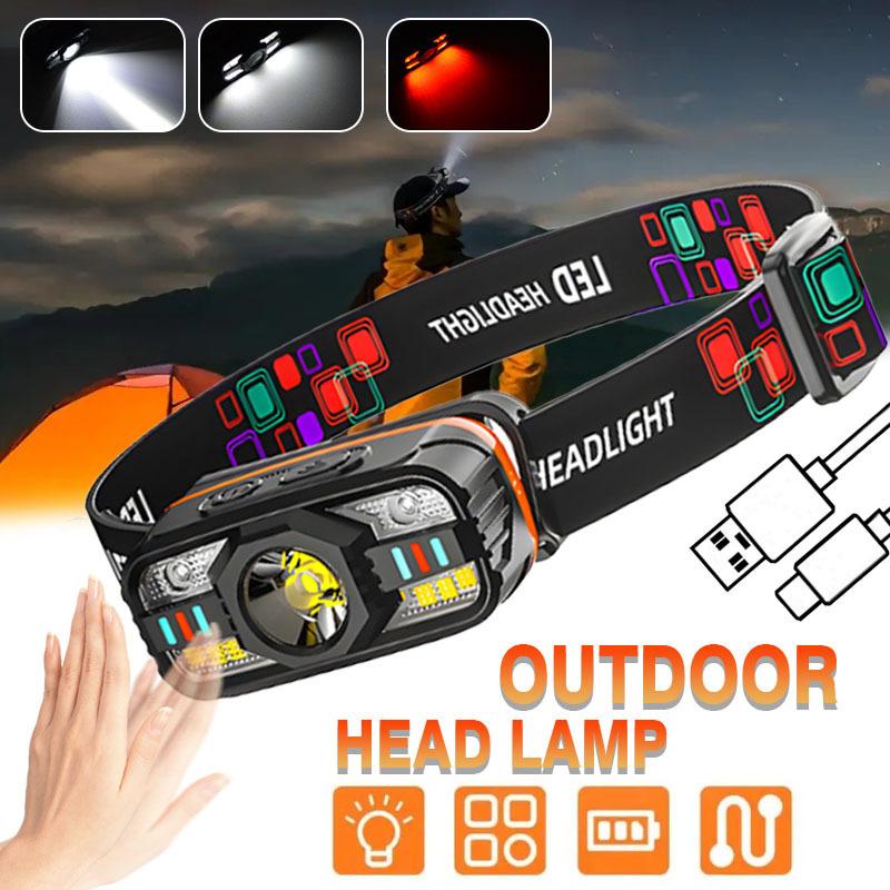 LED Outdoor Rechargeable Headlamp with Motion Sensor for Running,Hiking,Fishing,Floodlight,Emergency Lighting,Camping,Walking,Maintenance,Inspection