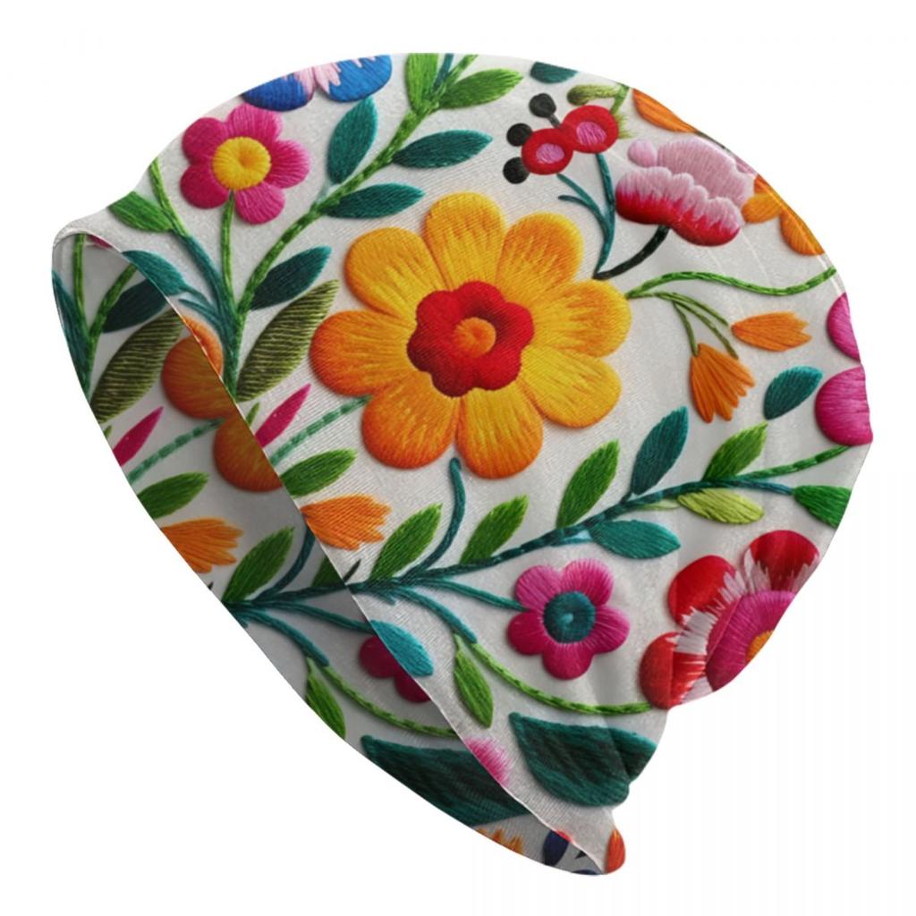 Custom Mexican Flower Skullies Beanies Caps Unisex Winter Warm Knitting Hat Women Unisex Cool Adult Bonnet Hats Outdoor Ski Cap