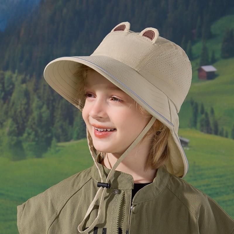 Kinder Cartoon Sonnenhut mit breiter Krempe und Nackenschutz für Outdoor-Sonnenschutz