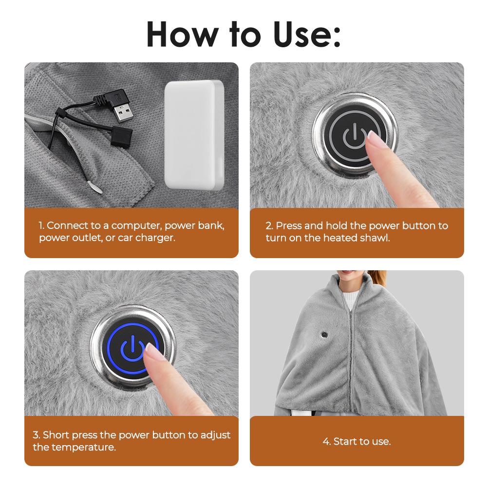 USB Heated Wearable Shawl Electric Blanket 3 Speed Temperature Heating Blanket Shawl For Winter Warm Wrap Brace Soft Velvet Cape