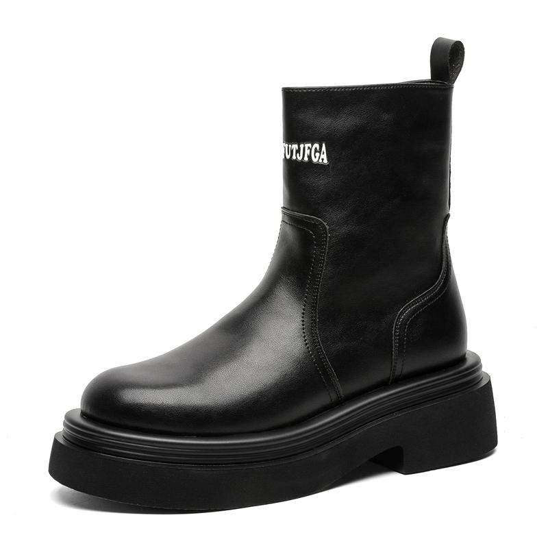 

Модные мужские ботинки с высоким верхом, минималистичный стиль дизайнера, для отдыха, бизнеса или офиса, уличные осенне-зимние ботинки, толстая подошва, новинка 46 чёрный