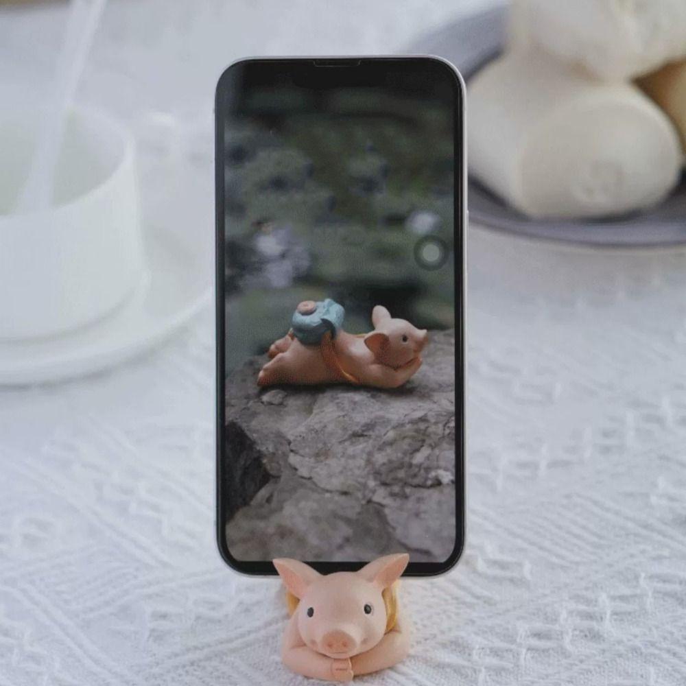 Animal Figurines Panda Desk Mobile Phone Holder Ornament Pig Backpack Model Toy  Phone Accessories