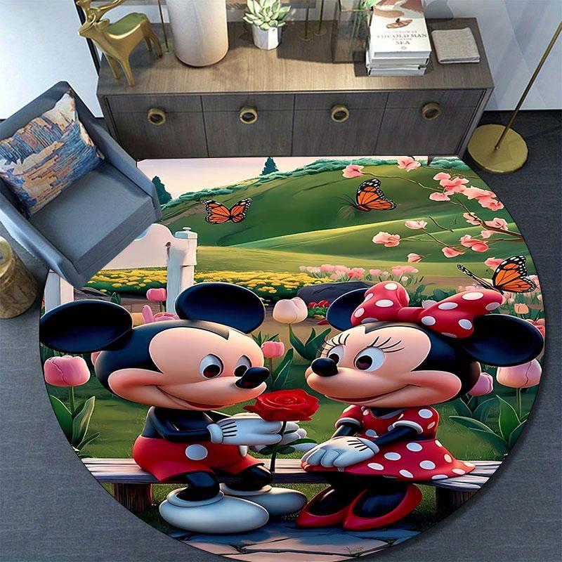 Minnie and Mickey Mouse print round rug, Valentine's Day, anniversary floor decoration, wedding room rug