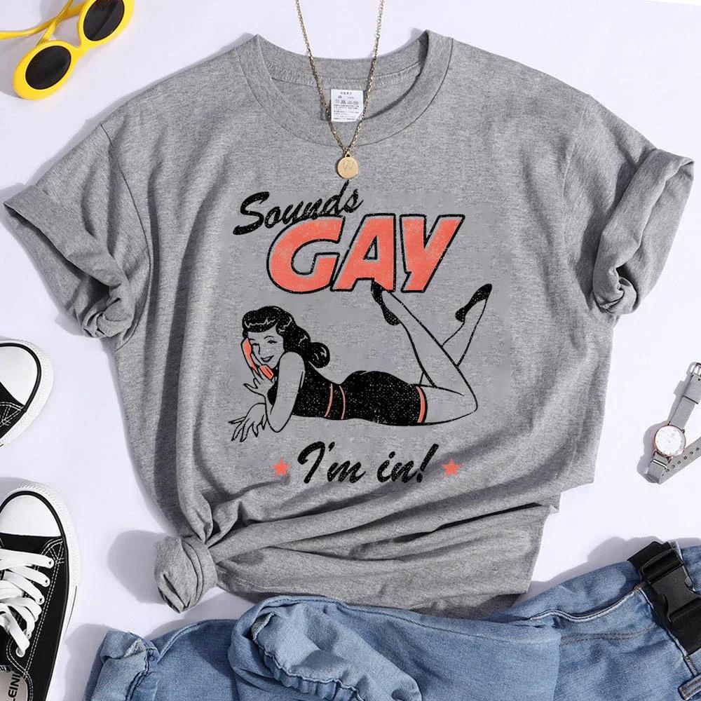 Vintage LGBT T Shirt Sound Gay Funny Tees Personality Y2k Tops Pride Month Lesbian Bisexual Shirts Fashion Casual Female T Shrit