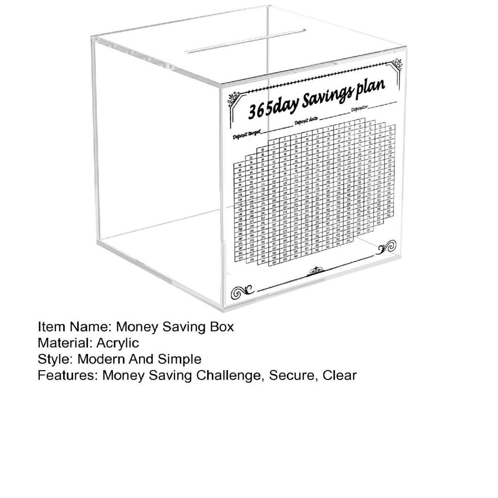 Yousheng Clear Acrylic Money Saving Box Unbreakable Piggy Bank 365 Days Cash Vault Saving Challenge Box Must Break to Open Money Bank to Save 10K