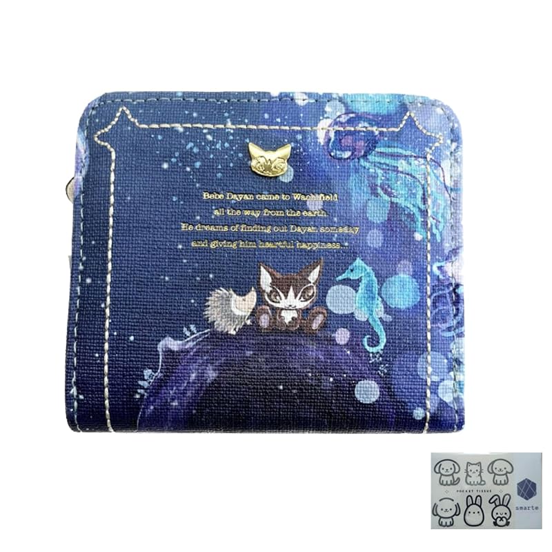 

bebedayan bifold wallet round zipper ladies cat [Seahorse and jellyfish] Wachifield Synthetic leather gift cute compact