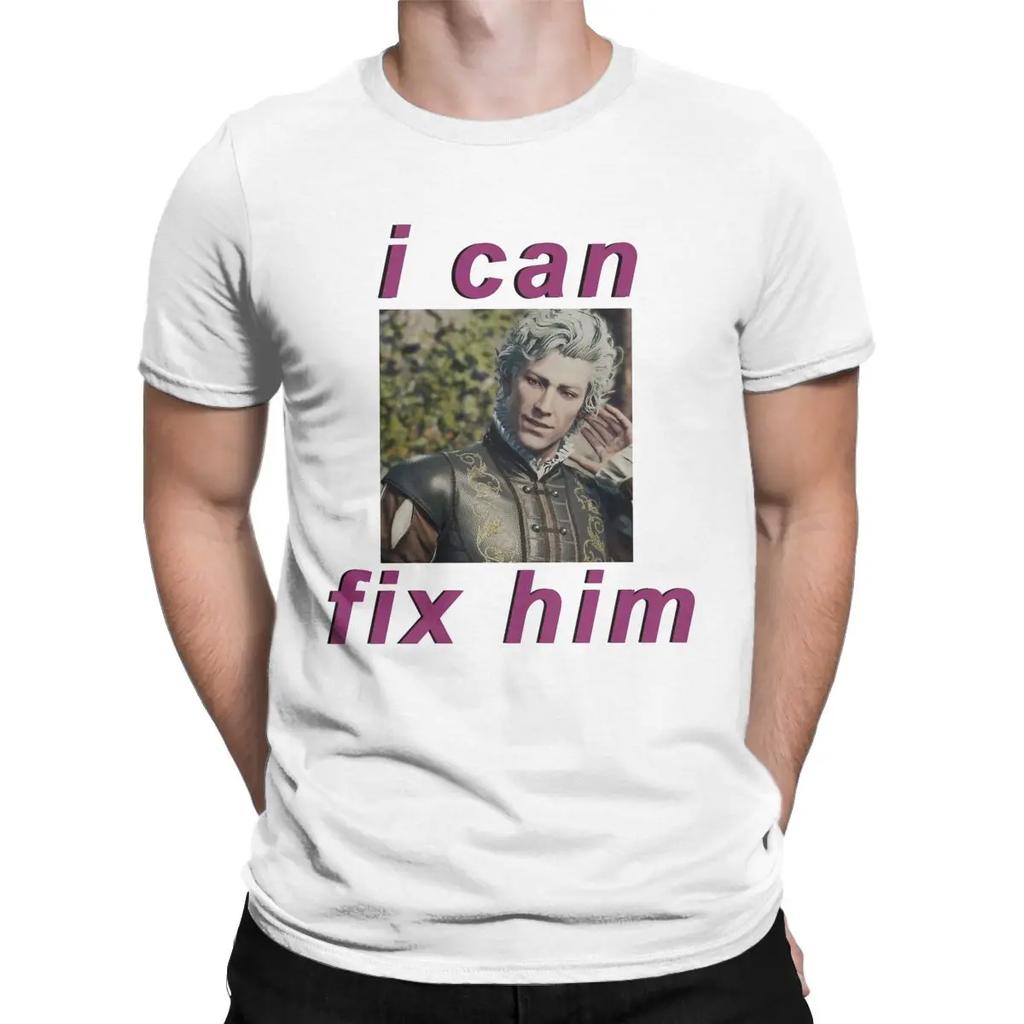 Astarion I Can Fix Him T Shirt for Men Cotton Vintage T-Shirts Crewneck Baldurs Gate Tee Shirt Short Sleeve Clothing Gift Idea