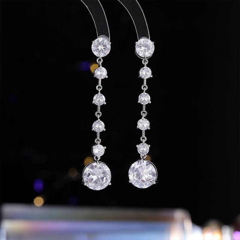 

2024 Новые элегантные модные свадебные серьги с темперой инкрустацией из циркония, тонкие серьги-иглы из серебра 925 пробы белый